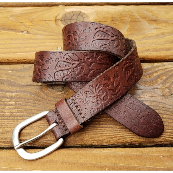 Accessories - Vintage Tooled Leather Floral Bohemian Belt M